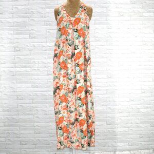 NATURAL REFLECTIONS Dress Oversized Maxi Sleeveless Summer Tropical Orange XS